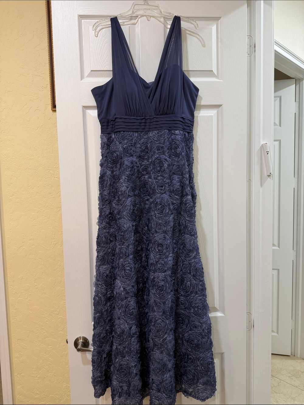 Alex Evenings Navy V-Neck Rosette Maxi Dress